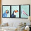 Oiseau exotique sur bleu I - Toile tendue avec châssis sur mesure - 3 pièces-558420398-558420432