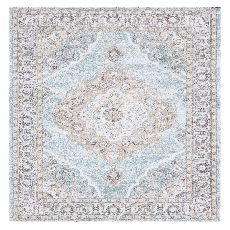 Tapis oriental gris / bleu touffeté à la main Algona, Carré 6 pi