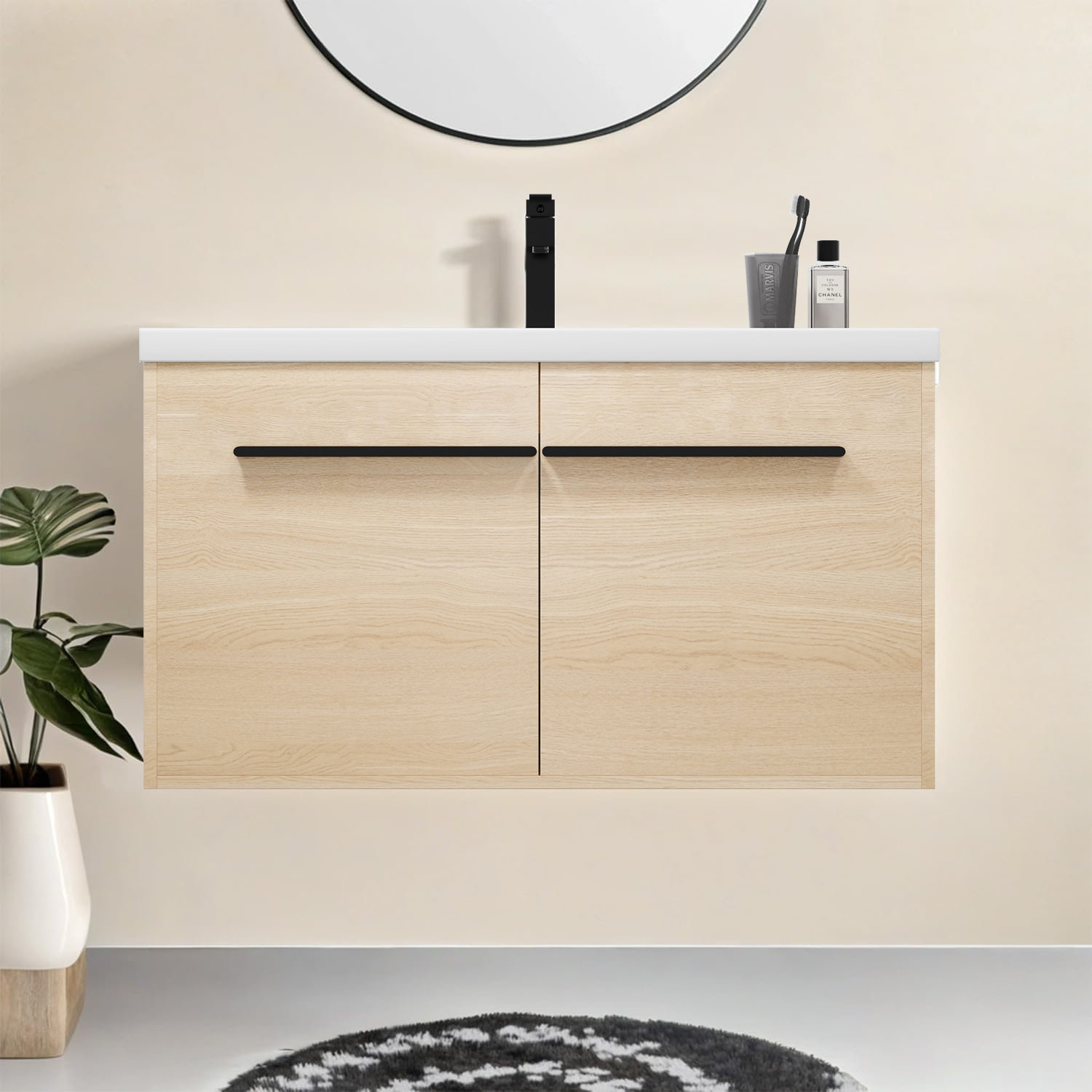 Ebern Designs Minimalist Vanity with Resin Countertop Sink and 2 Doors ...