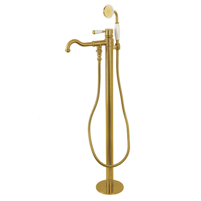 Kingston Brass Paris Single-Handle 1-Hole Freestanding Tub Faucet with Hand Shower, Brass