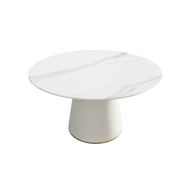 Spacieuse table de salle à manger ronde blanche, pierre frittée et design moderne d'unité centrale