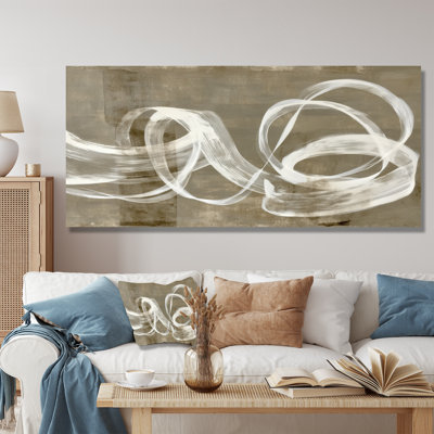 «White Gray Abstract Modern Brush Swirl - Abstract Shapes», reproduction d'art sur toile encadrée