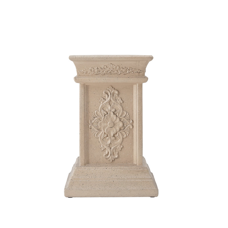 Valmont Outdoor/Indoor Traditional Garden Handmade MgO Pedestal Plant Stand with Ornate Carved Detail
