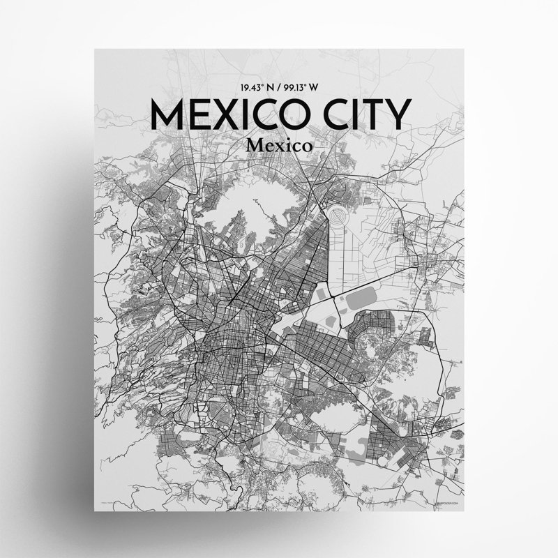 Mexico City Map in Tones 1 Piece Wall Art, 20cm H x 16cm W x 0.05cm D