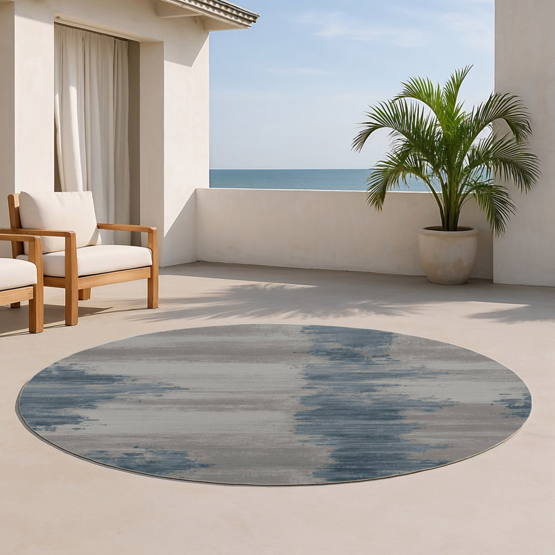 Abstract Gray Indoor and Outdoor Area Rug, Round 5'
