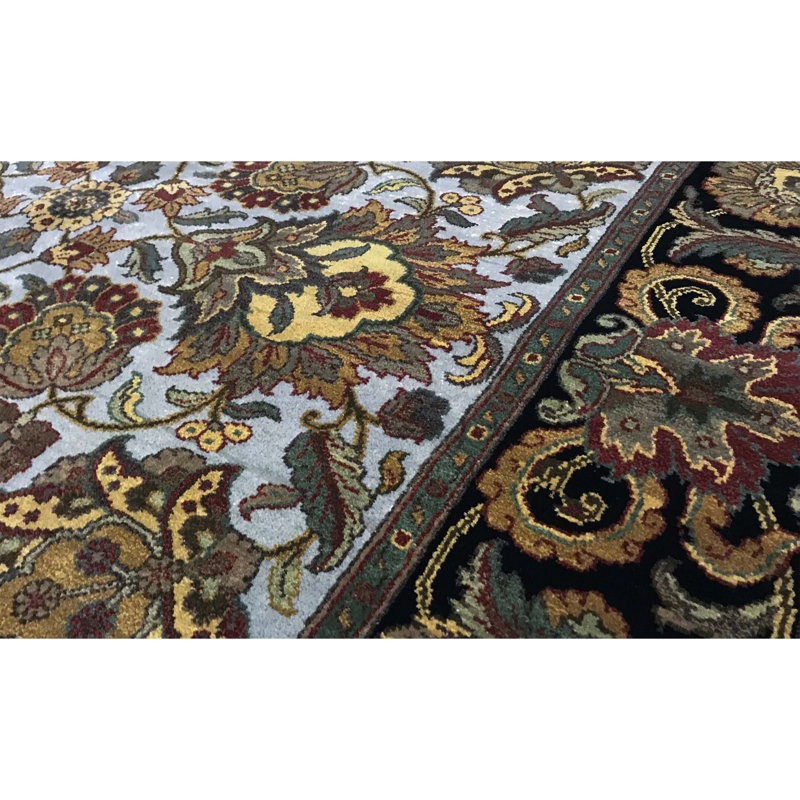 Crown Wool Oriental Area Rug in Blue/Black/Brown