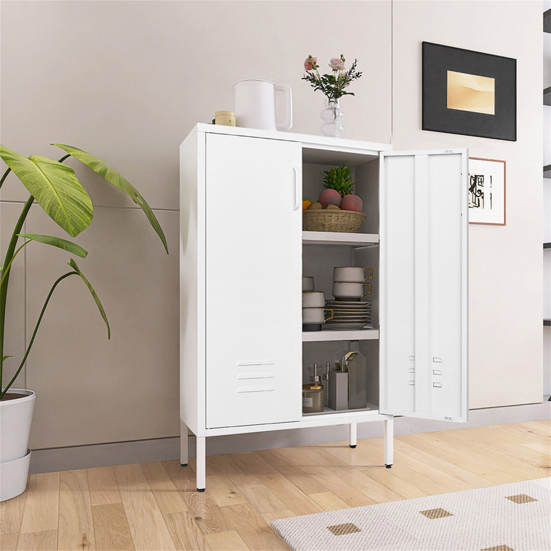 Armoires de rangement en acier avec 2 portes, Blanc