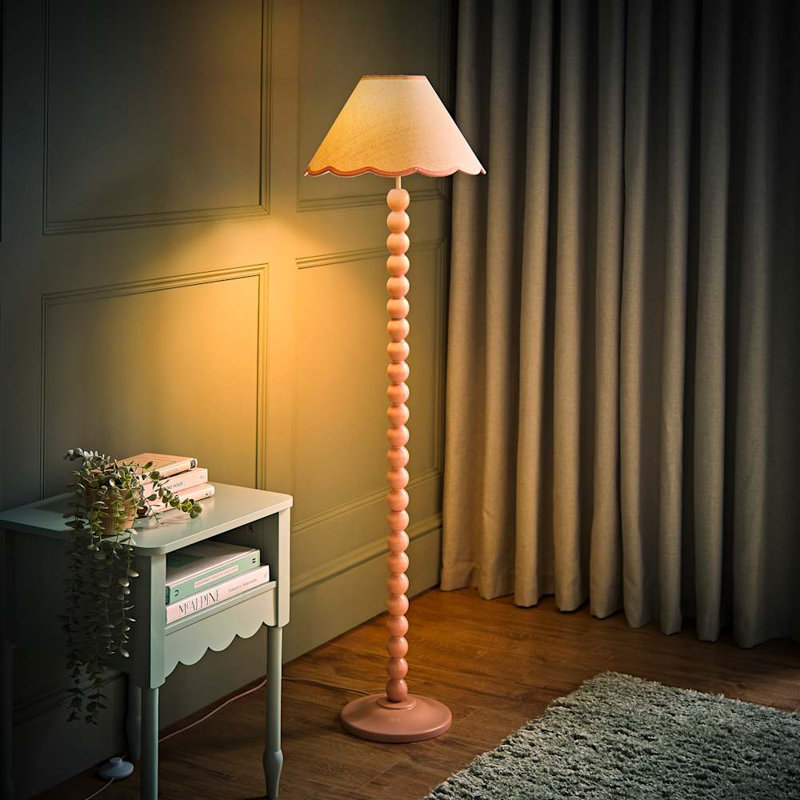 Bobbles 144cm Traditional Floor Lamp, Rose Pink, White/Pink