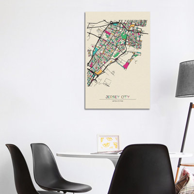 Jersey City, New Jersey Map by Ayse Deniz Akerman - Wrapped Canvas Gallery-Wrapped Canvas Giclée