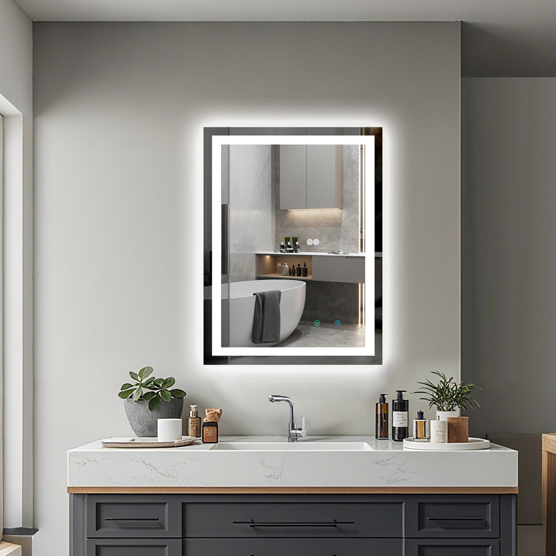 Worreno Rectangle Led Frameless Wall Mounted Bathroom / Vanity Mirror, High Lumen/Anti-fog, 28" x 36"