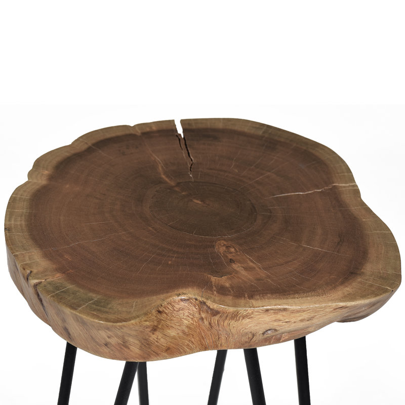 Solid Wood Top Three Leg Free Form Side Table, Natural/Black