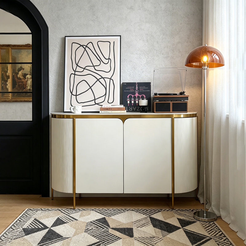Buffet minimaliste à grande capacité de style italien, Crème, H 36 po x l 47,24 po x P 15,75 po