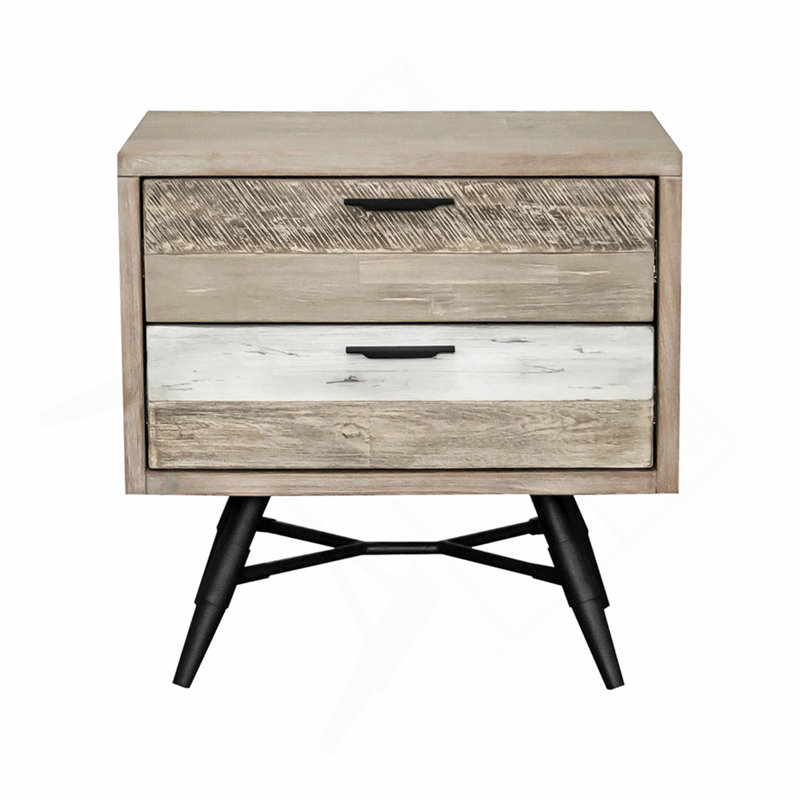 Table de chevet 2 tiroirs en bois d'acacia deux tons