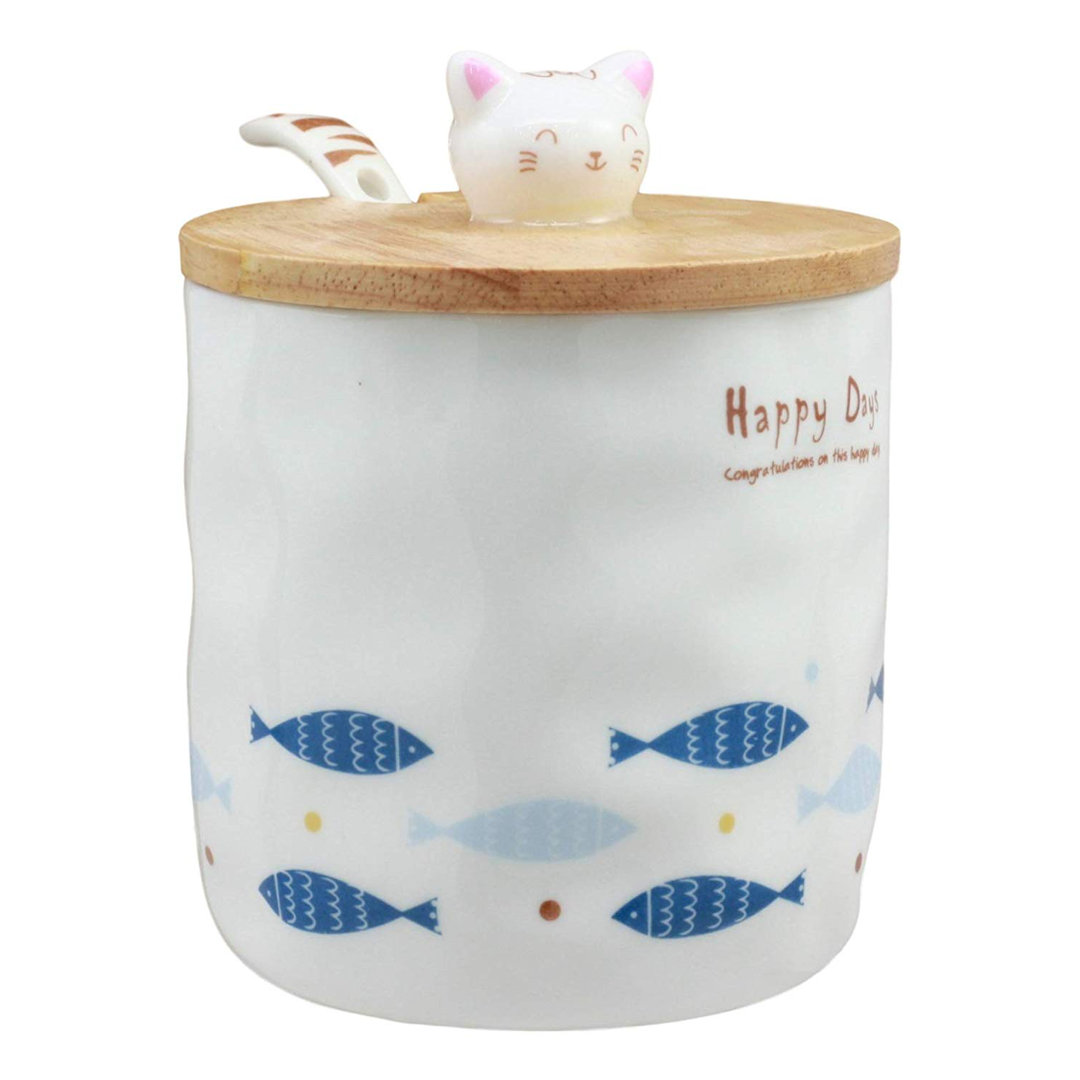 Jazmin Happy Days Kitty Cat with Pool of Fishes Coffee Mug Rosecliff Heights