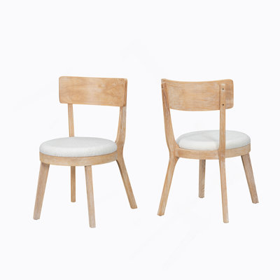 Ensemble de 2 chaises de salle à manger rembourrées modernes, bois d'hévéa, naturel et beige