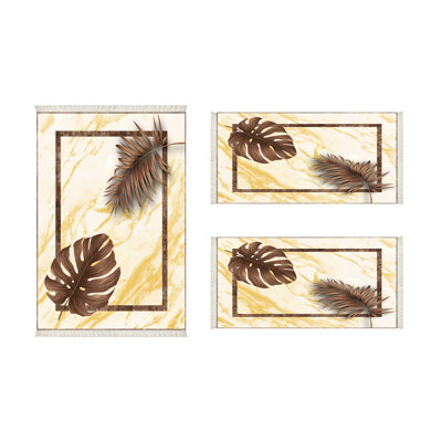 Ensemble de tapis rectangulaires en polyester tissé à la machine brun / caramel Brendale