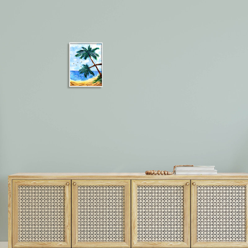 «Tropical Beach Palms Birds Flying Giclee Art» par Sebastian Grafmann, H 14 po x l 11 po x P 1,5 po