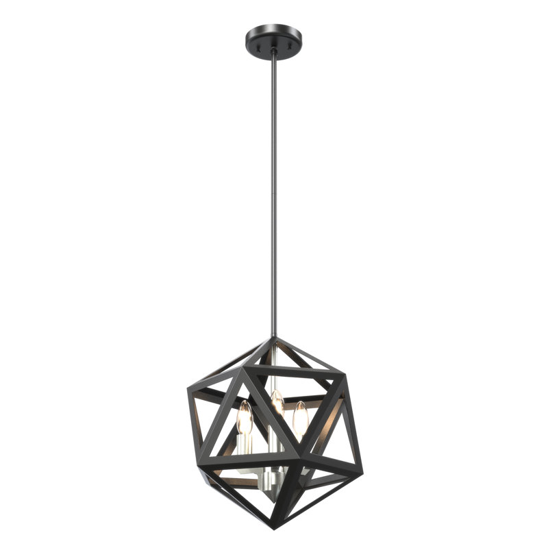 Lustre géométrique à style bougie 3 lumières Pettigrew, Nickel satiné / graphite