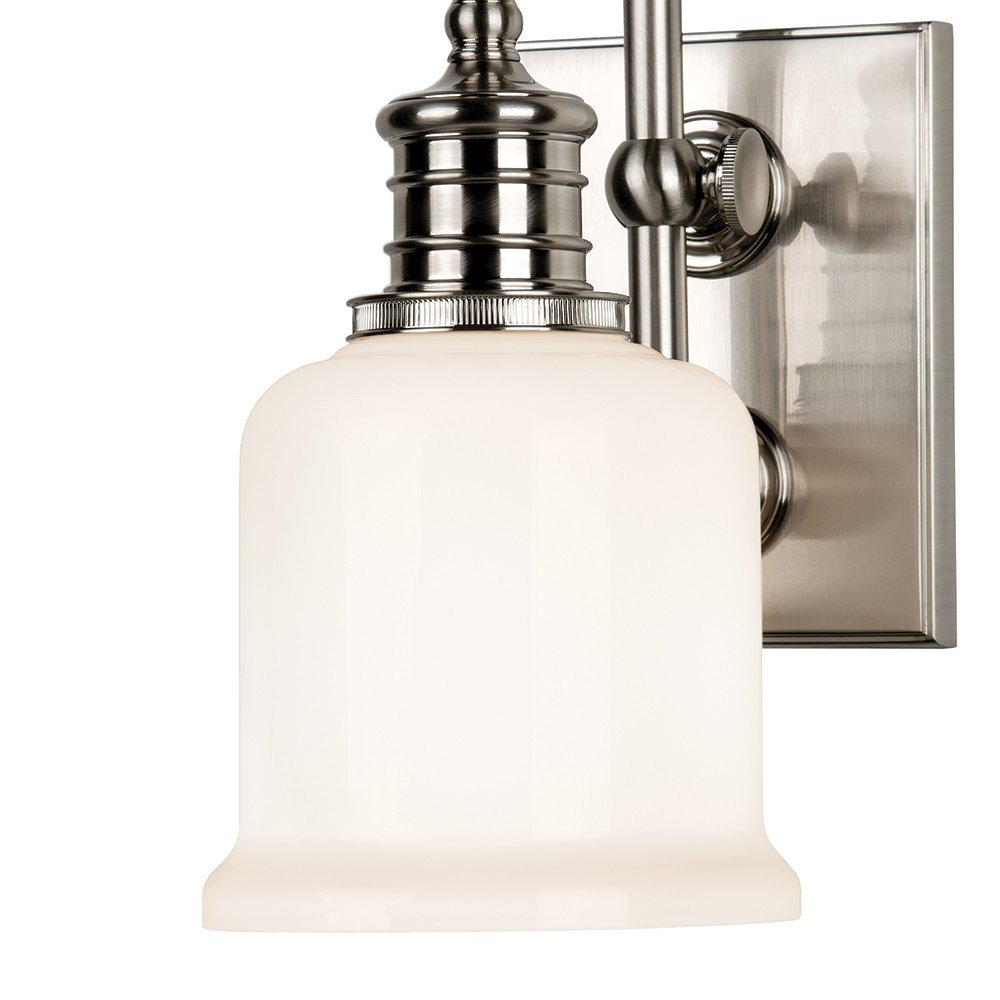 Single Light Glass Dimmable Armed Sconce, Satin Nickel