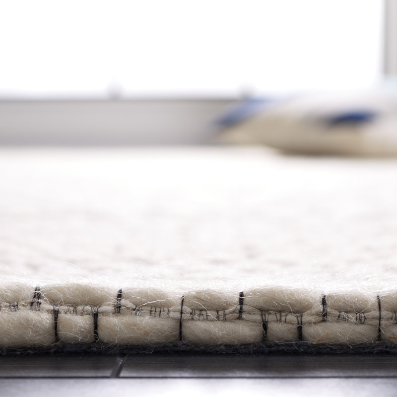 Congleton Hand Woven Wool/Cotton Geometric Rug in Ivory/Black, Rectangle 5' x 8'