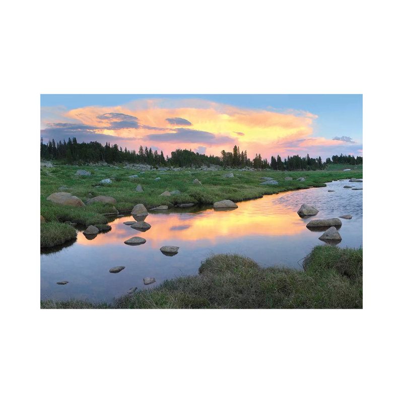 Clouds And Sunset Reflected In Stream, Hellroaring Plateau, Montana 1 Piece Wall Art on Canvas, 30.48 cm H x 45.72 cm W