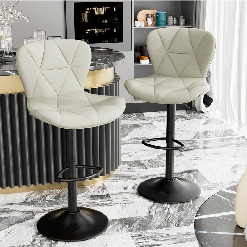 Tabourets de bar pivotants modernes réglables noirs, ensemble de 2, Blanc