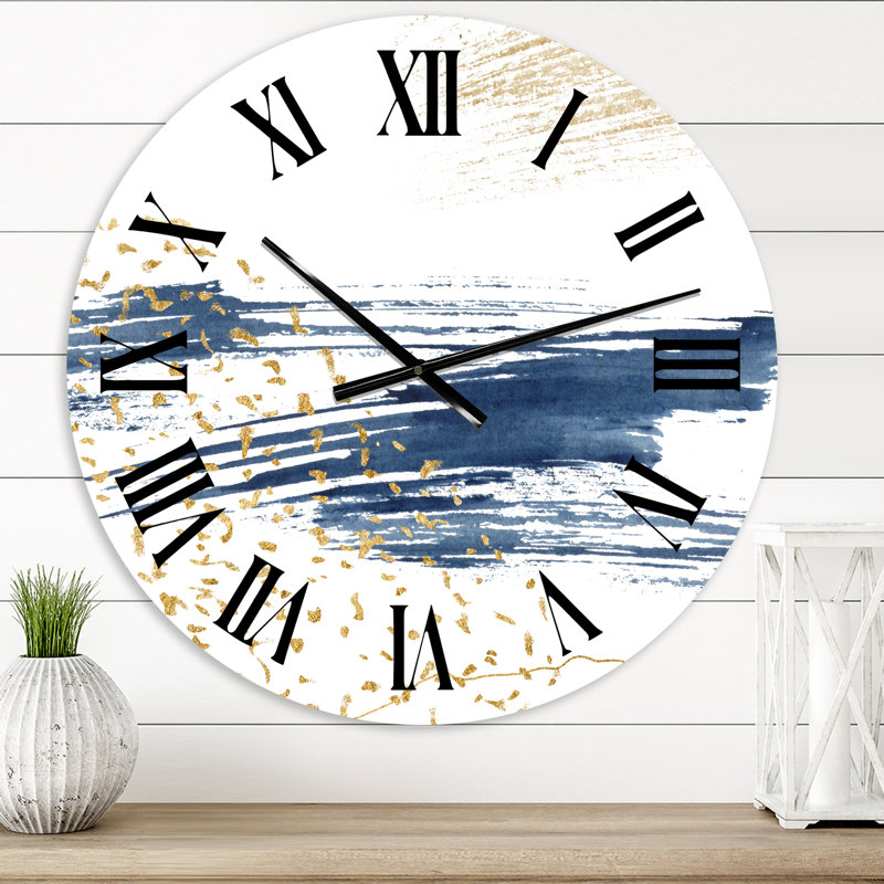 Bleu foncé et or abstrait I - horloge murale moderne, Petit