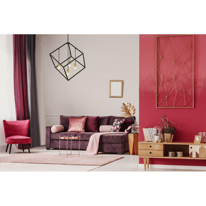 Luminaire suspendu géométrique unique à 4 lumières Zarrukh, H 36,5 po x l 34 po x P 34 po, Bronze / laiton vieilli