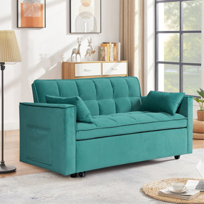55 Inches Blue Modern Velvet Sofa, Seating Sofa With Backrest, Soft And Comfortable Living Room Furniture, 3 In 1 Convertible Sofa Bed For Living Room Bedroom
