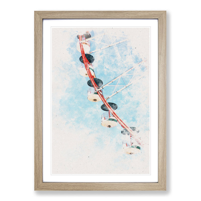 Ferris Wheel Watercolour - Picture Frame Graphic Art, 45cm H x 33cm W x 2cm D, Oak Framed