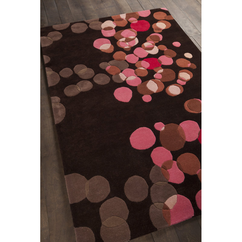 Osteen Authentic Hand-Crafted Hand-Tufted Wool Brown, Pink & Taupe Overlapping Small & Medium Geometric Circles Area Rug