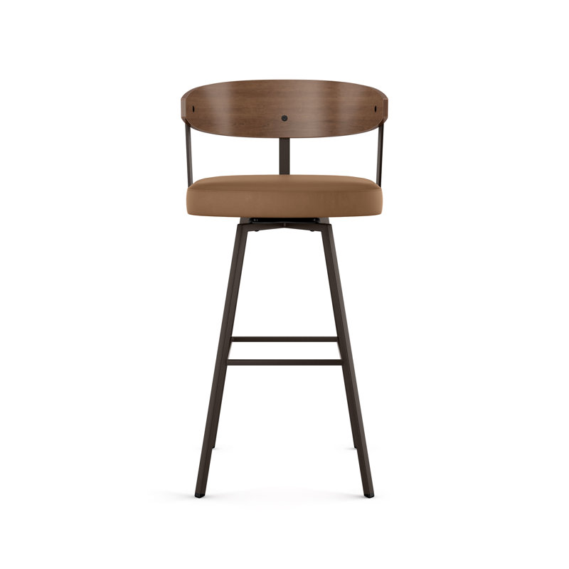 Amir Swivel Counter & Bar Stool with Wooden Back, Dark Brown, Tan, Counter Stool (25.25" Seat Height)