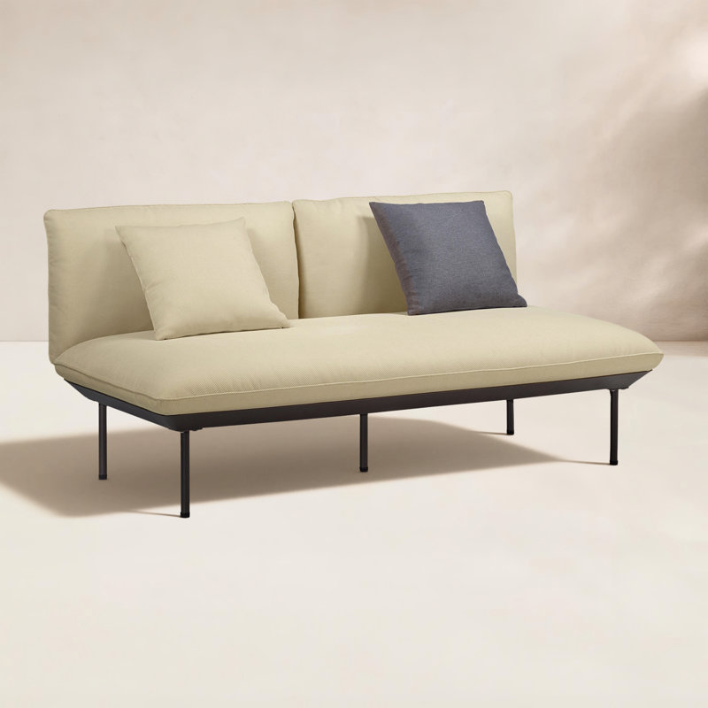 65.5'' Wide Aluminum Loveseat with Cushions, Beige, Dark Brown