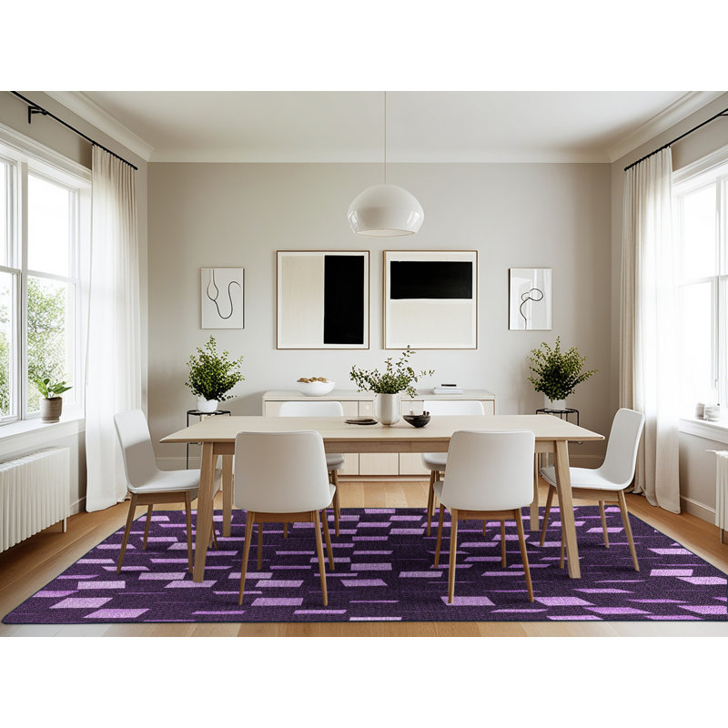 Tapis géométrique mauve / mauve foncé tissé à la machine, Rectangle 7 pi x 10 pi