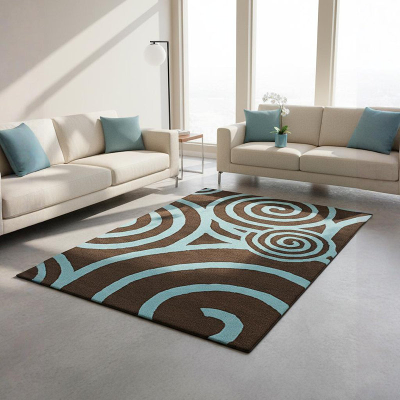 Dooling Authentic Hand-Tufted Handmade Dark Brown & Light Blue Modern Retro-Pop Spiral Wool Area Rug