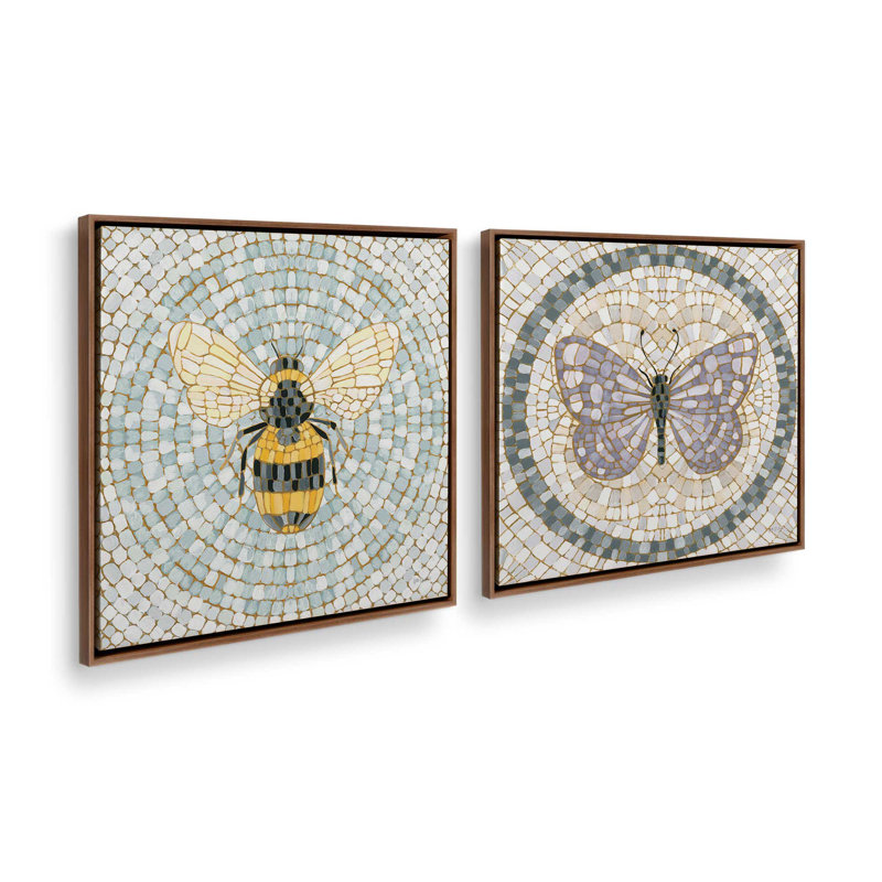 Ailes de mosaïque II, ensemble de 2 impressions, 30 po x 30 po, Toile avec cadre, Noyer