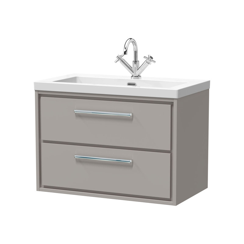 Hudson Reed Lille 800mm Pebble Grey 2 Drawer  Wall Hung Vanity Unit With 1 Tap Hole Fireclay Basin