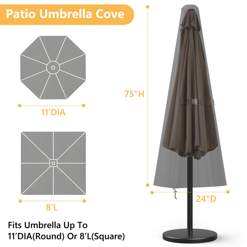 Housse imperméable pour parasol de patio avec fermeture à glissière