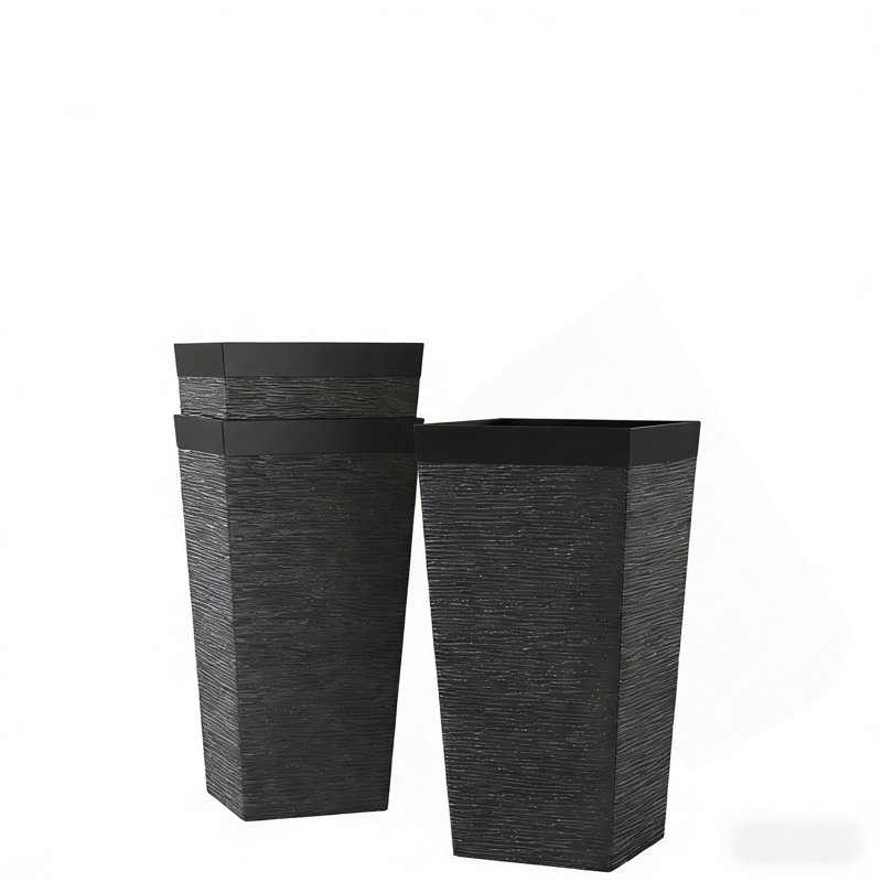 Modern Design Stackable Tapered Planters,Set Of 3 Outdoor Planters, Black