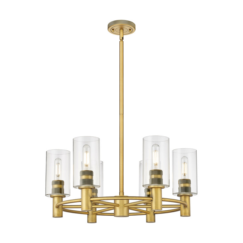 Lustre suspendu 6 lumières Crown Point, Laiton brossé, Clair