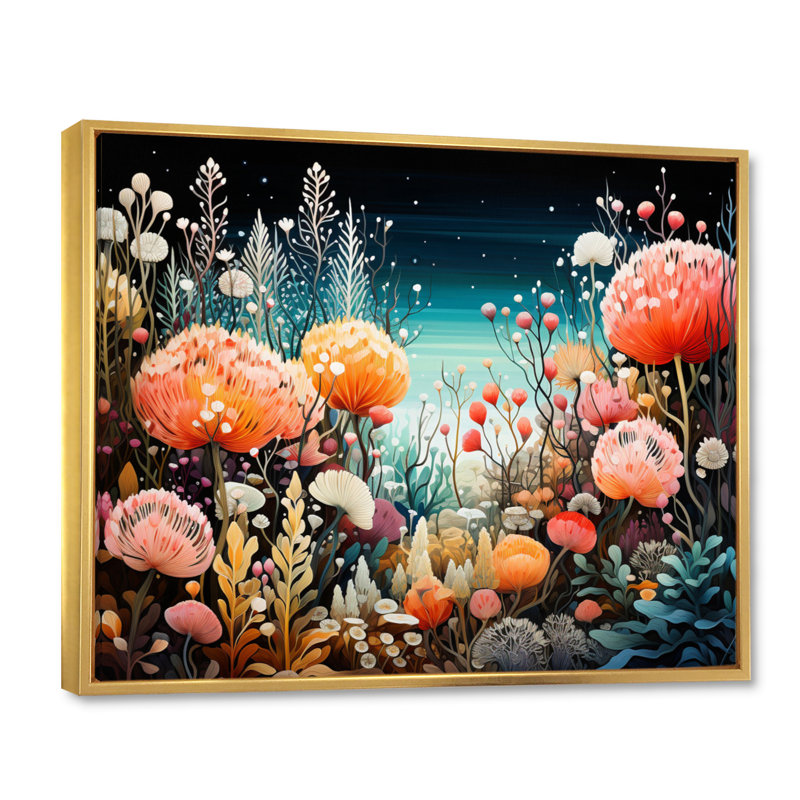 Underwater Coral Reef Profondeurs I - reproduction sur toile, H 12 po x l 20 po x P 1 po, Cadre flottant doré