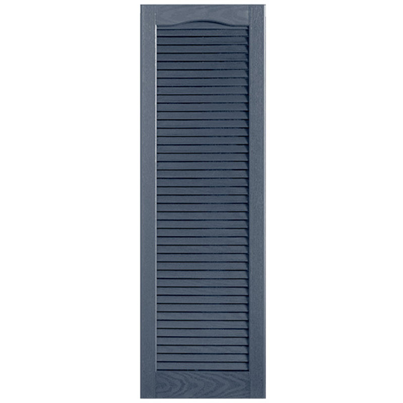 Paire de volets à persiennes cathédrale style pleine longueur ouverts, Indigo, 12 po, 32 po