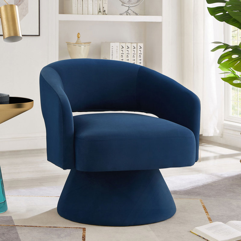 Upholstered Velvet Round Swivel Barrel Chair, Navy
