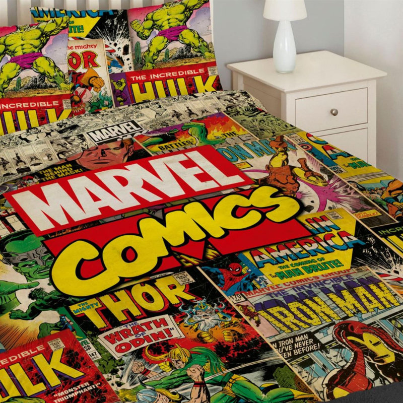 Marvel Avengers Comics Duvet Cover Set Bedding Set with Pillowcase Multi Single, Double