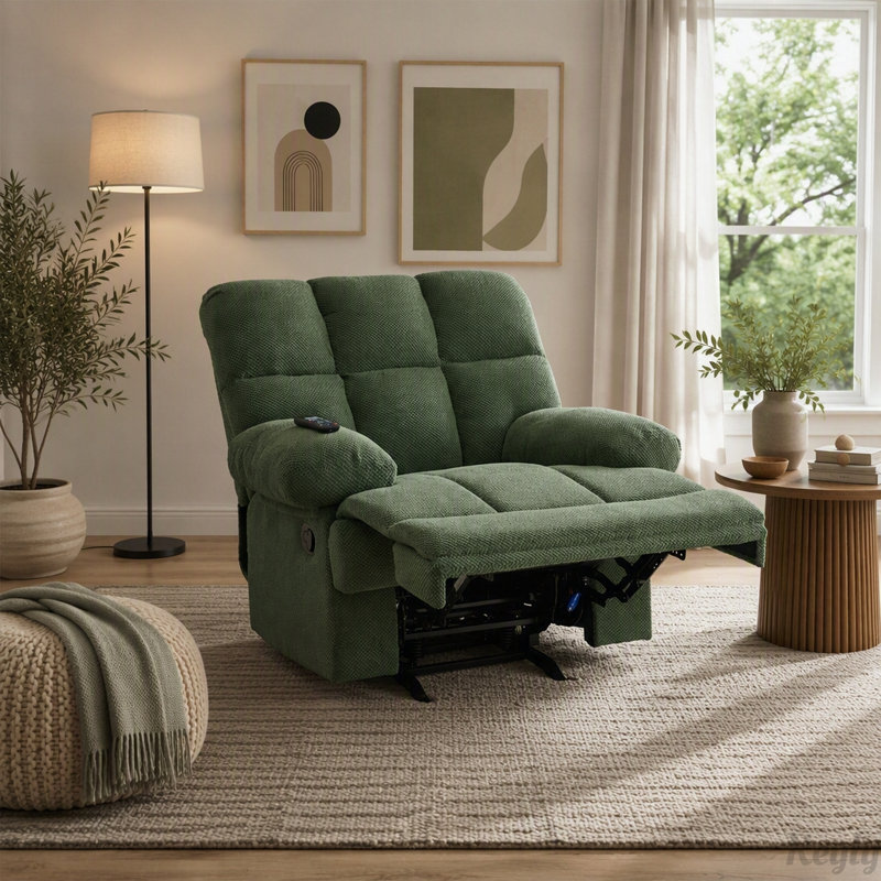 Fauteuil inclinable manuel berçant avec tissu Nubby, Dark Green Fabric