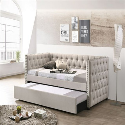 Twin Daybed & Trundle , Beige Fabric 39440