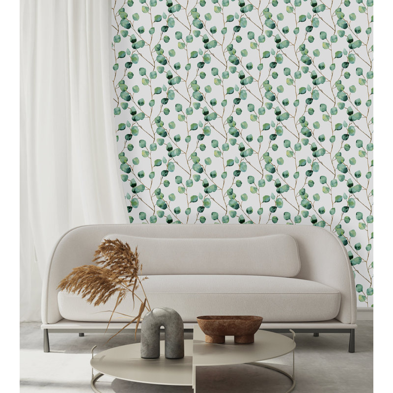 Vert eucalyptus verdoyant, papier peint embossé intemporel, papier peint botanique, revêtement mural d'inspiration florale, décoration intérieure bohème, décoration intérieure, rouleau décoratif double intérieur