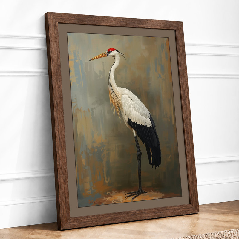 Wading Bird Boho - Framed Print, A2 - 59.4 x 42.0 cm, Walnut
