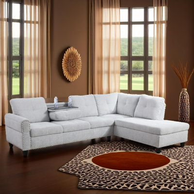 Milo Grey White Flannel Right -Facing Sectional 2-Piece Living Room Sofa Set