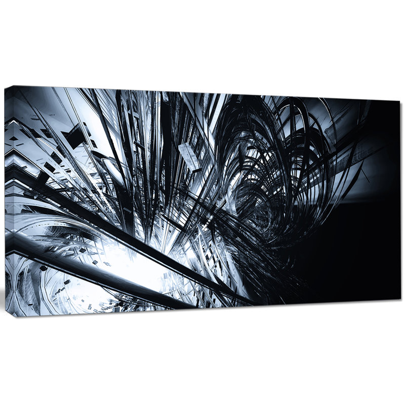 « 3d abstract art », impression sur toile tendue en noir et blanc, H 16 po x l 32 po x P 1 po